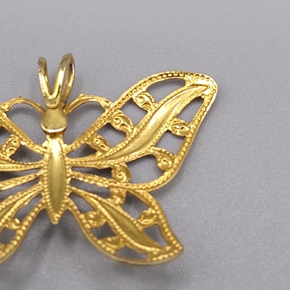Butterfly Necklace Pendant Vtg Filigree Rhinestone - Picture 8 of 10